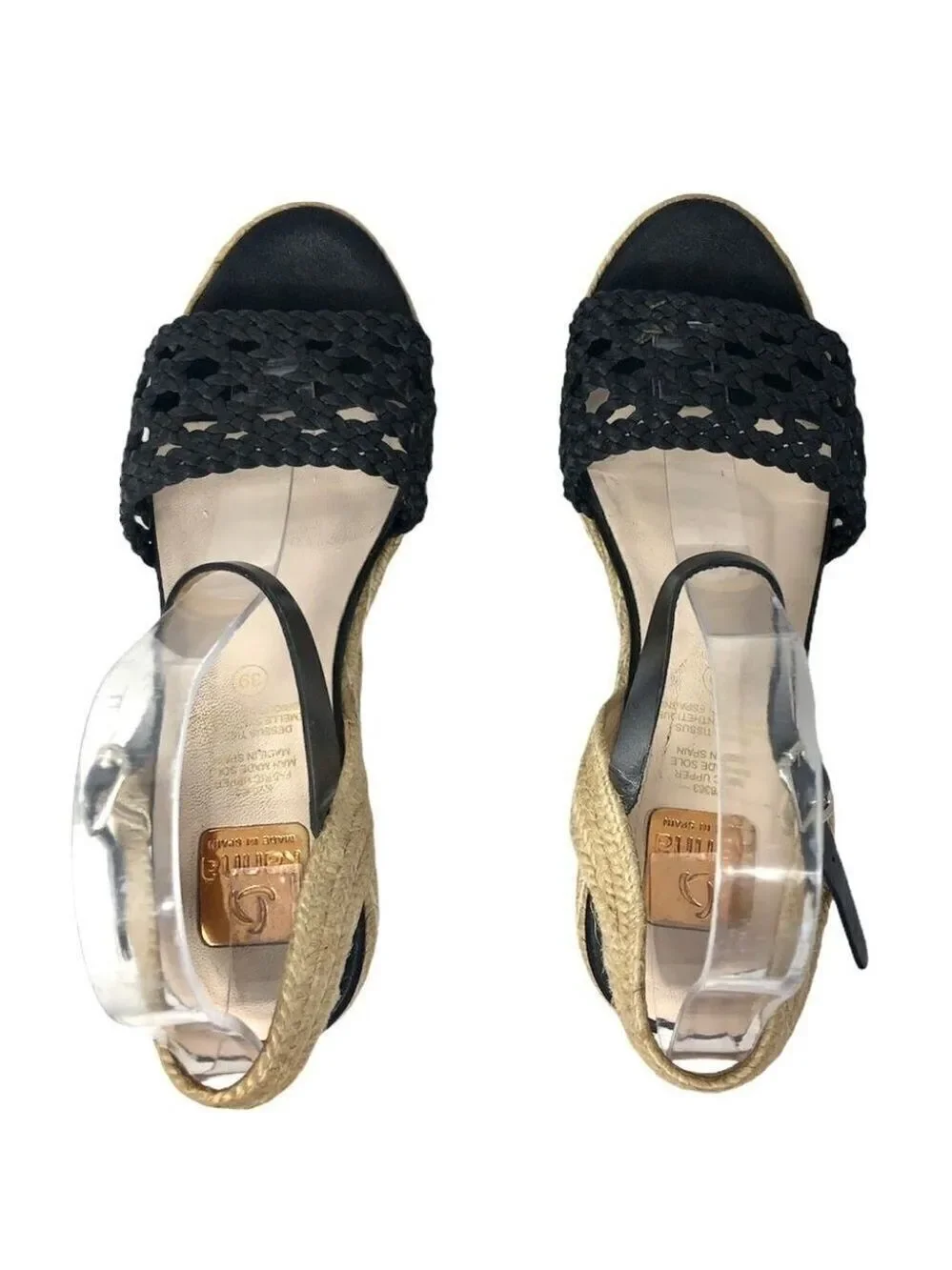 Kanna Black Braided Espadrille Platform Sandals Size 39